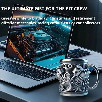 Personalized Stainless Steel Mug – V8 Engine Design