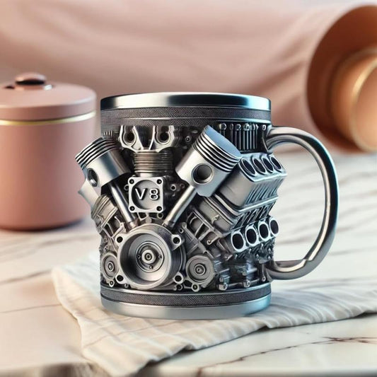 Personalized Stainless Steel Mug – V8 Engine Design