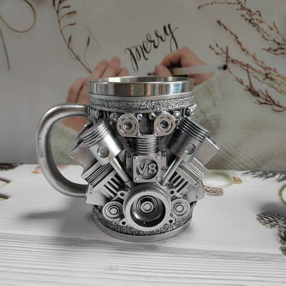 Personalized Stainless Steel Mug – V8 Engine Design