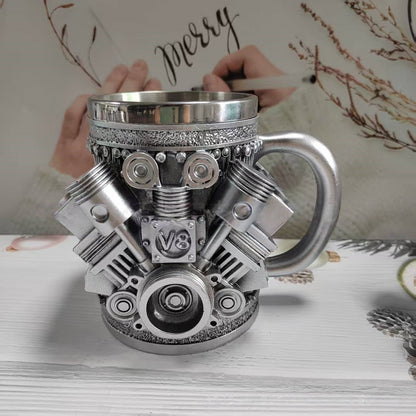 Personalized Stainless Steel Mug – V8 Engine Design