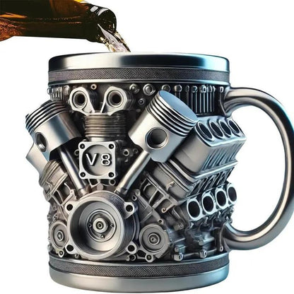 Personalized Stainless Steel Mug – V8 Engine Design