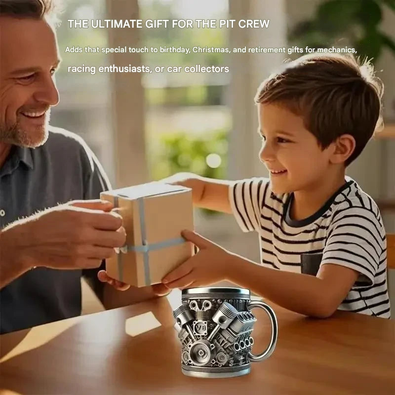 Personalized Stainless Steel Mug – V8 Engine Design